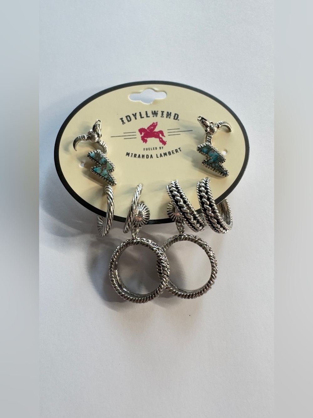Idyllwind Silver & Turquoise Lightning Stud and Hoop Earring Set